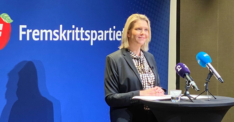 Partileder Sylvi Listhaug taler på partiets landsstyremøte