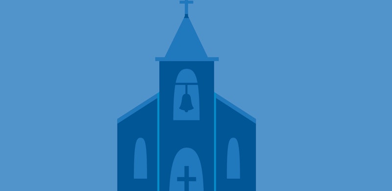 Kirke i blåtoner. Illustrasjon