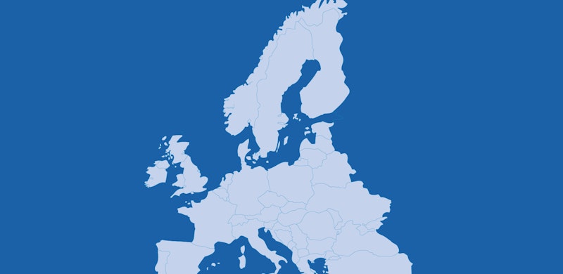 Kart over Europa. Blåtoner. Illustrasjon